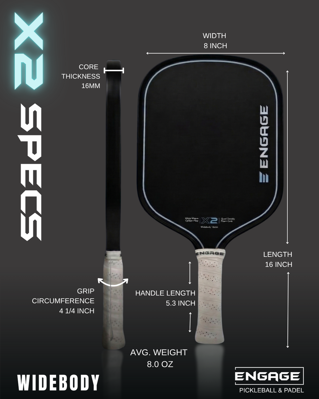 Engage X2 Widebody 16MM pickleball paddle